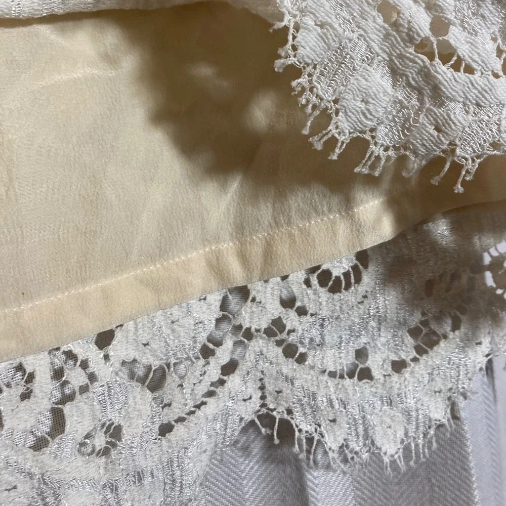 Linda Allard Ellen Tracy Cream Lace Pencil Skirt Silk Lined Scalloped 8 Coquette